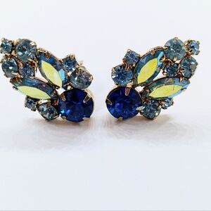 Blue Rhinestone Clip Earrings Wedding Vintage Jewelry Signed La Roco